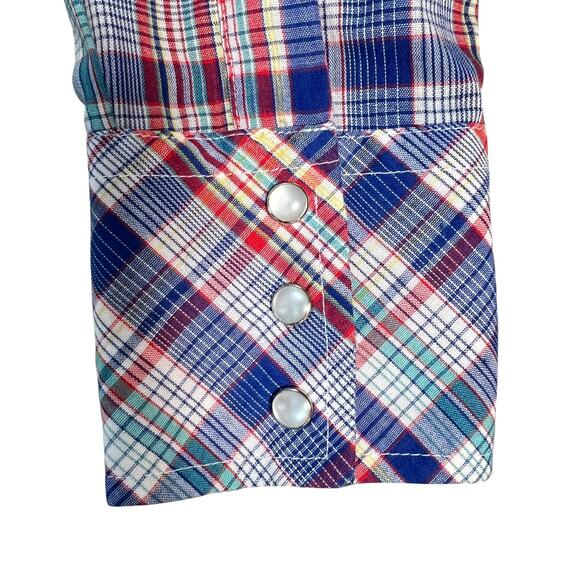 Vintage 70s Western Pearl Snap Button Plaid Shirt Mens M Retro Americana - Picture 4 of 11